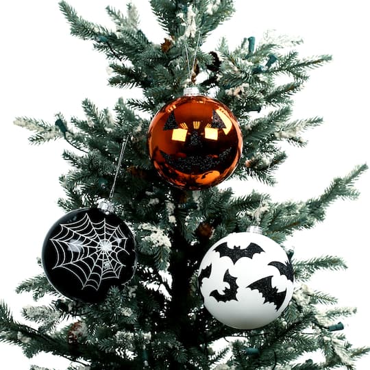 3 Pack 4.75" Spiderweb, Bat & Jack-o'-Lantern Shatterproof Ornaments by Ashland®